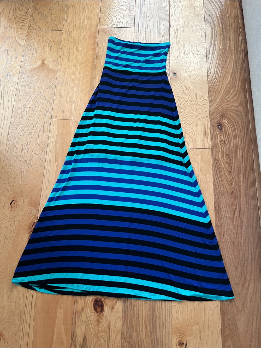 Blue & Teal Striped Maxi Skirt